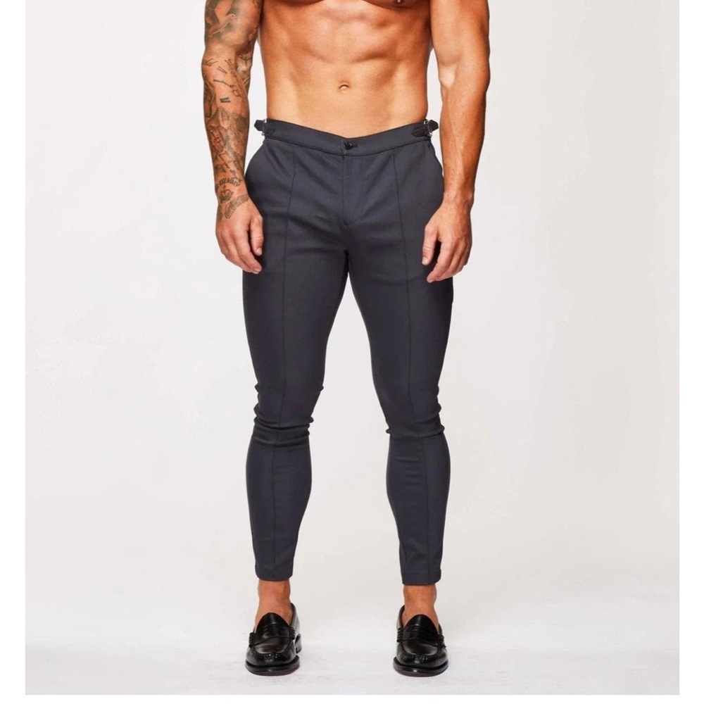 Brand new: legend London: PLAIN STRETCH TROUSER W/ SIDE CINCH - GREY 28”